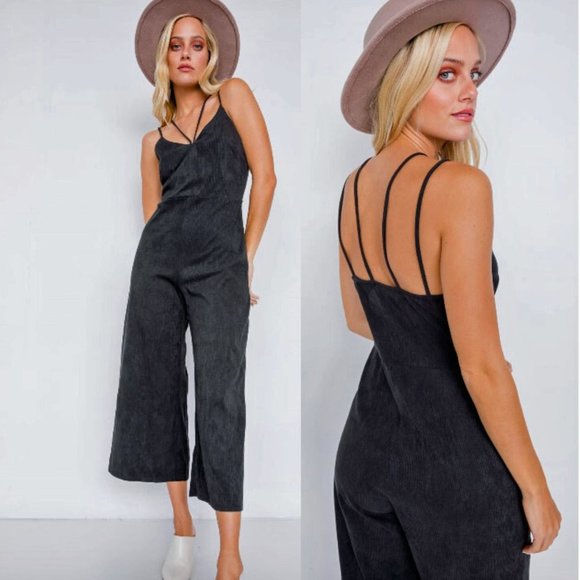 Viv's Boutique Pants - Black Double Strap Goucho Boho Jumpsuit